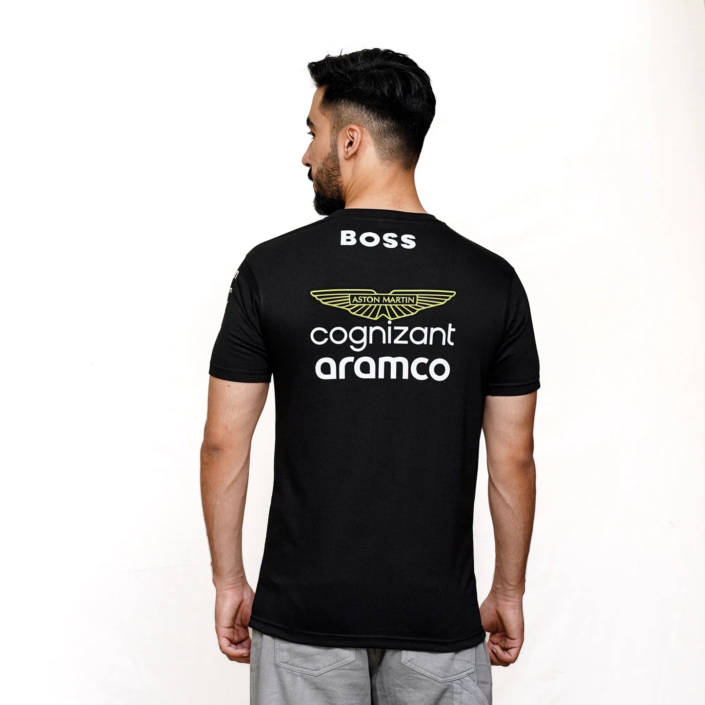Premium Aston Martin F1 fan T-shirt with official team colors and logo on back.