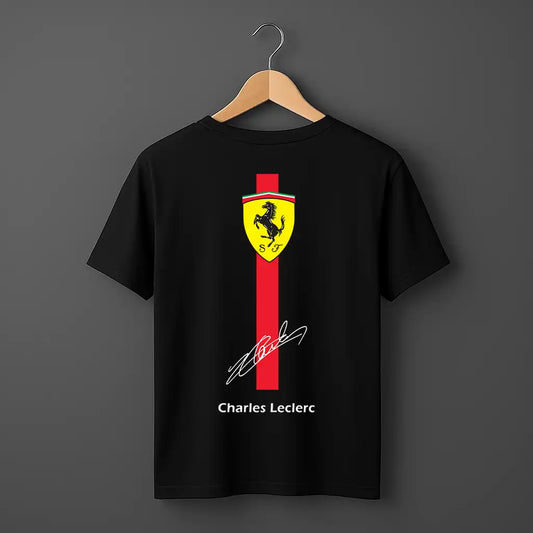 Ferrari Charles Leclerc White T-Shirt with signature and Ferrari logo – F1 fan tee in Pakistan.