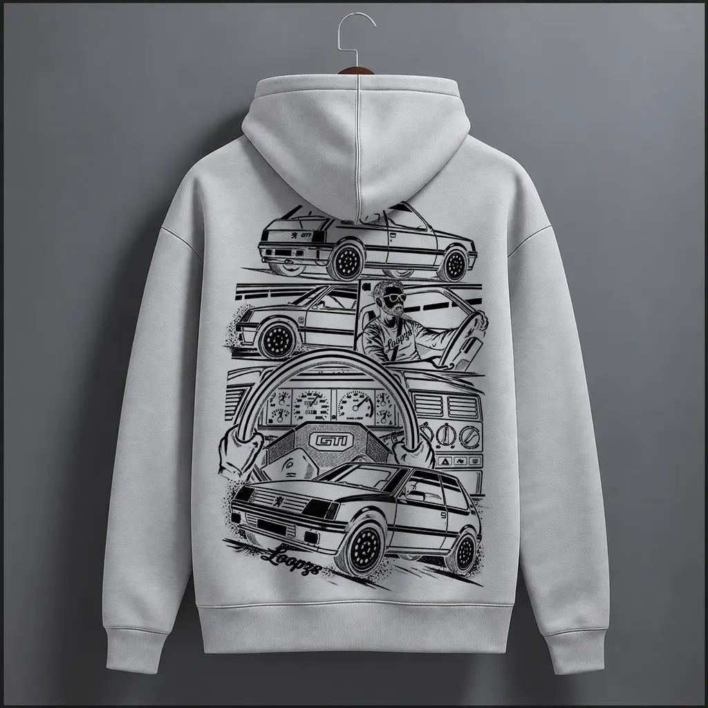 retro racing Car design by loopzs on grey hoodie