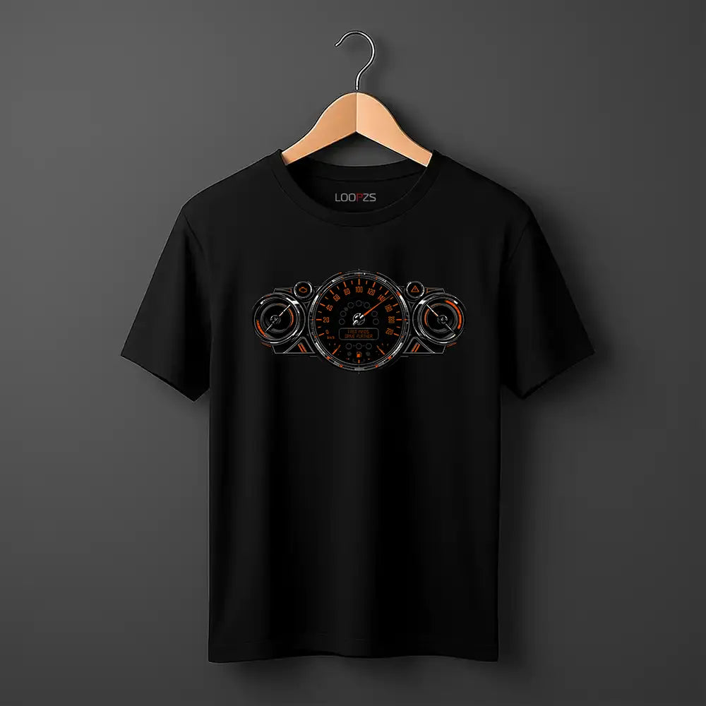 speedometer design tshirt in black and round neck