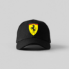 Ferrari logo on the front of black cap in DTF printing