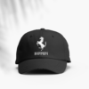 FERRARI PRANCING HORSE Logo on black Cap in dtf Printing