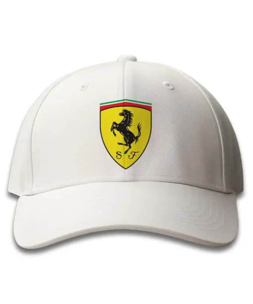 Ferrari DTF logo on the front of white cap