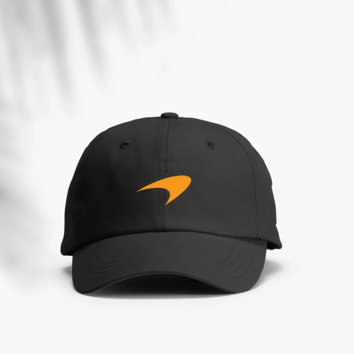 Mclaren logo orange on front of cap in dtf printing