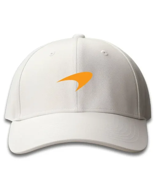 White McLaren Logo cap on front with dtf printing