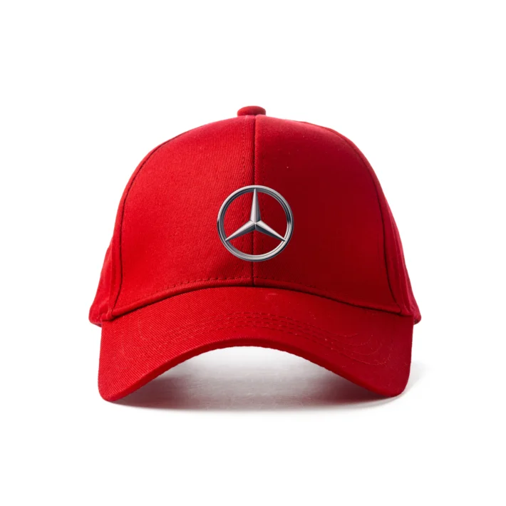 red mercedes cap front with dtf printing